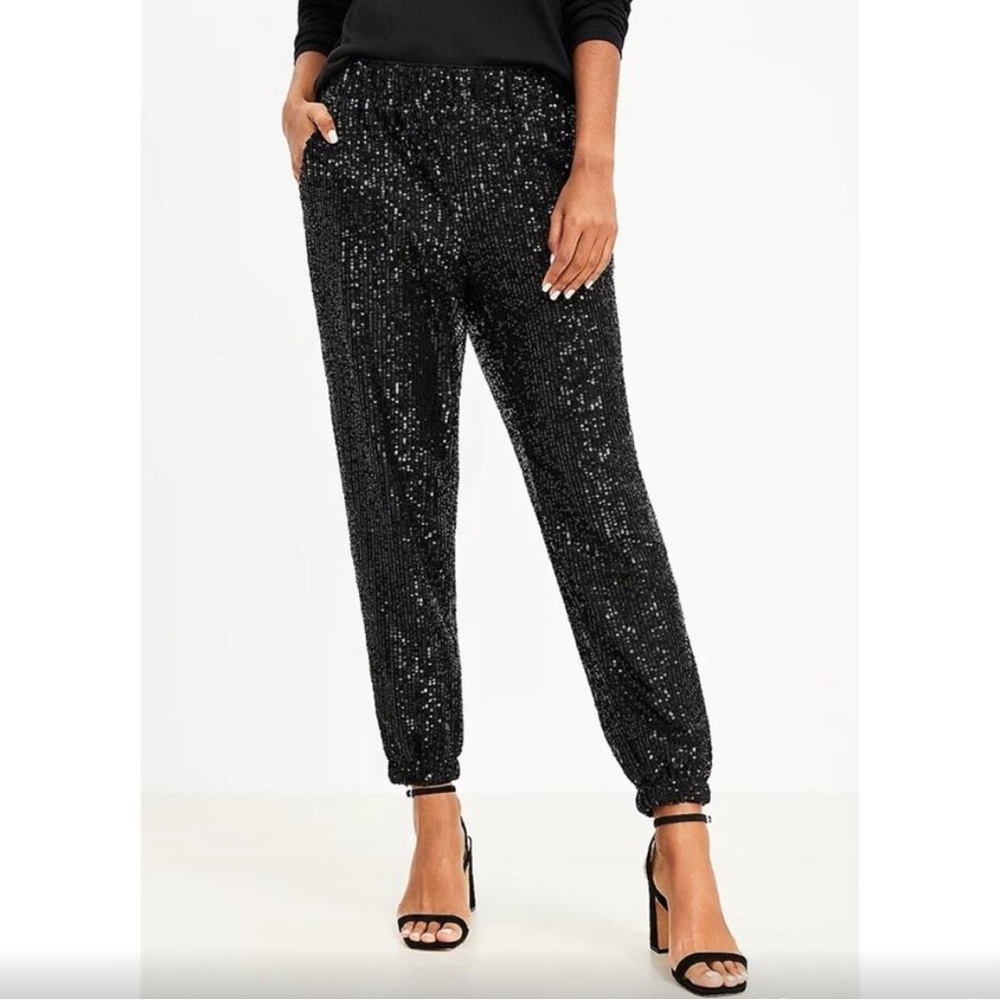 LOFT Black Sequin Ankle/ Jogger Pants